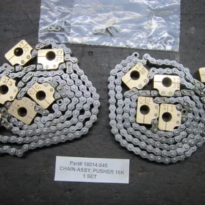 A pair of chains with gold plated nuts.