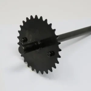 A black sprocket with two teeth on the end of it.