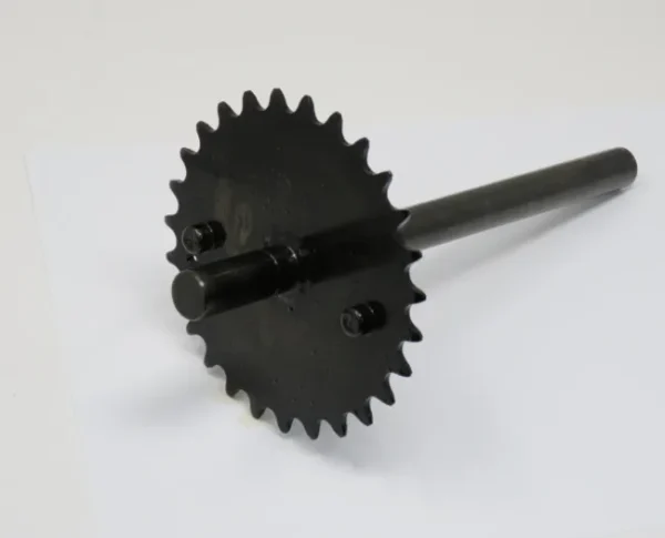 A black sprocket with two teeth on the end of it.